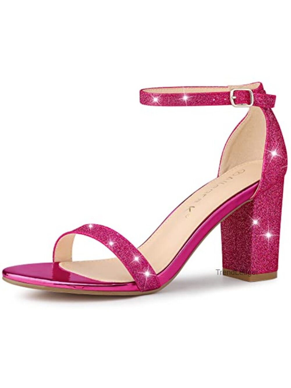 Glitter Ankle Strap Chunky Heel Open Toe Sandals
